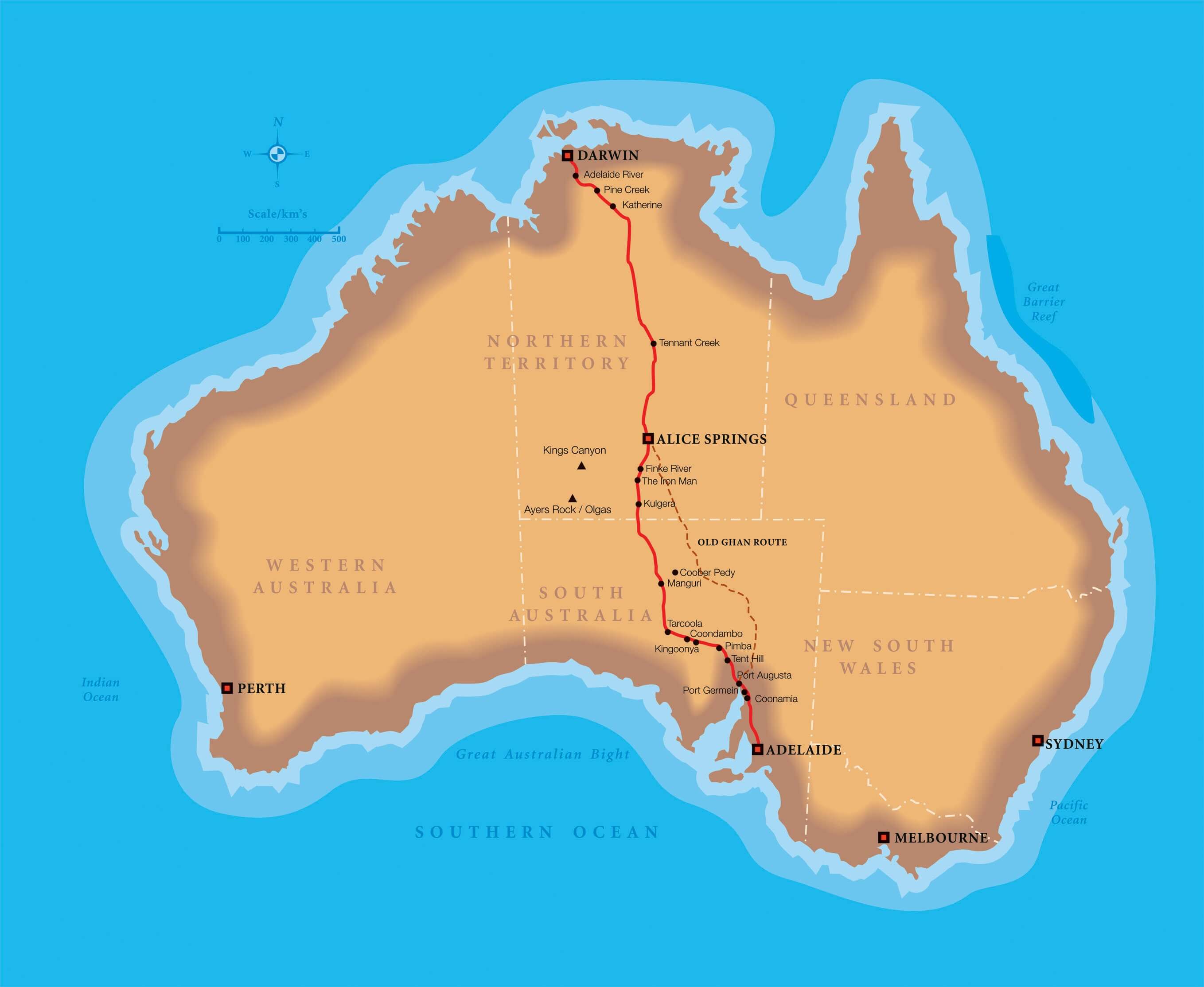 The Ghan Route in Australia