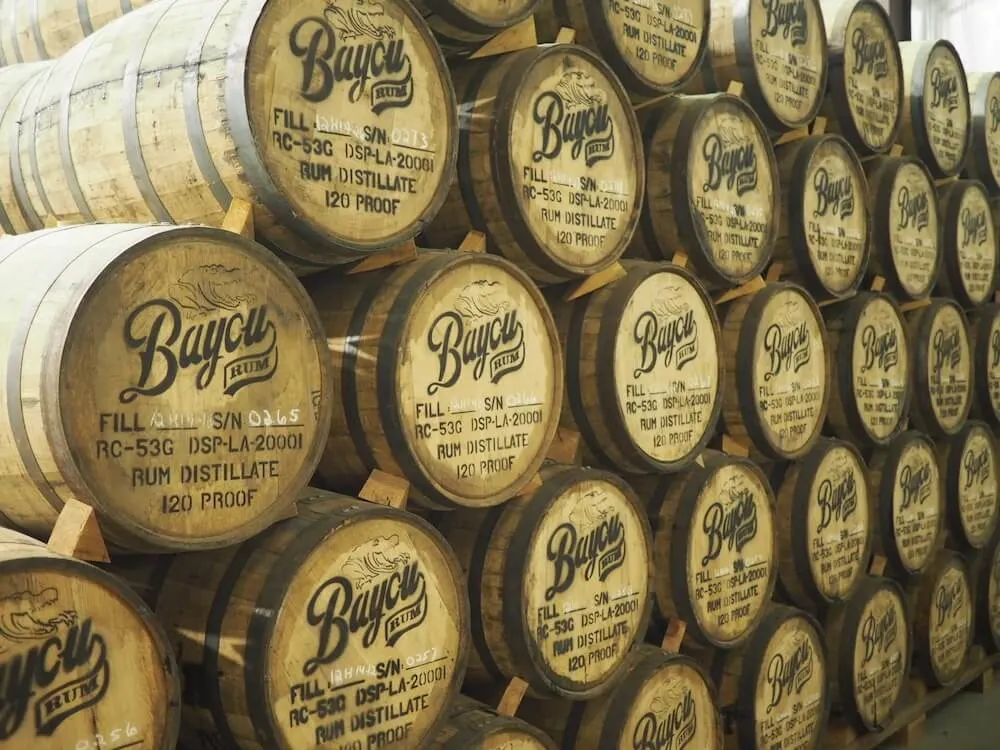 Bayou Rum Kegs stacked