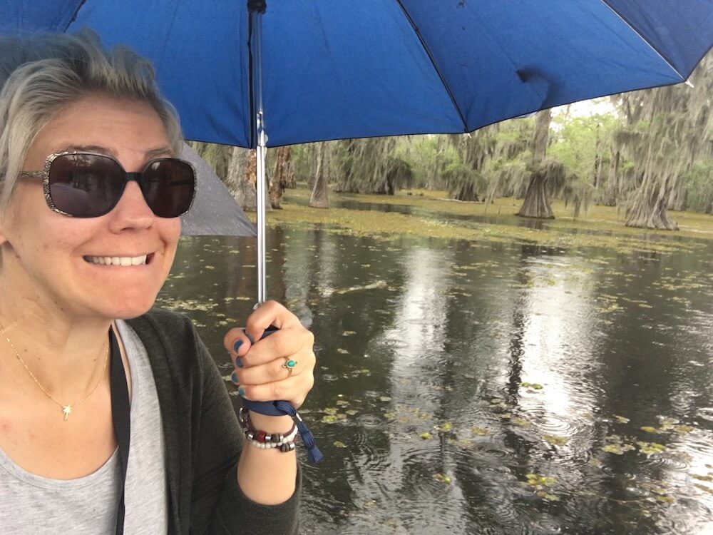 Getting drenched on a swamp tour