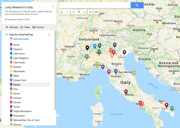 Map of the best spots in Italy