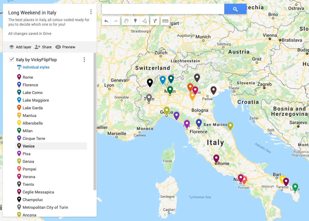 Map of the best spots in Italy 