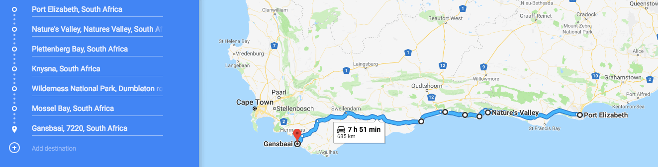 Map for the Garden Route
