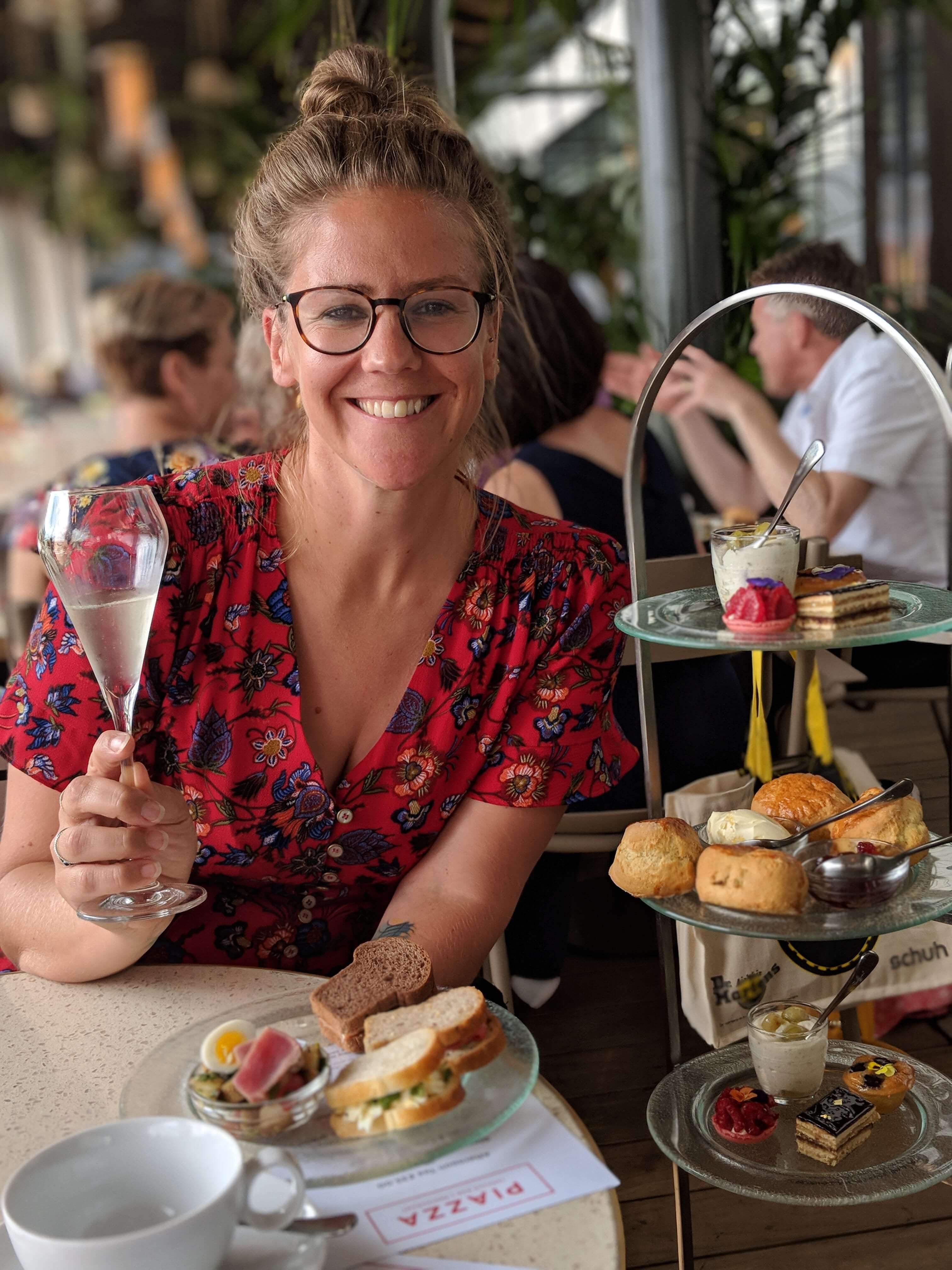 Me at the afternoon tea eating scones