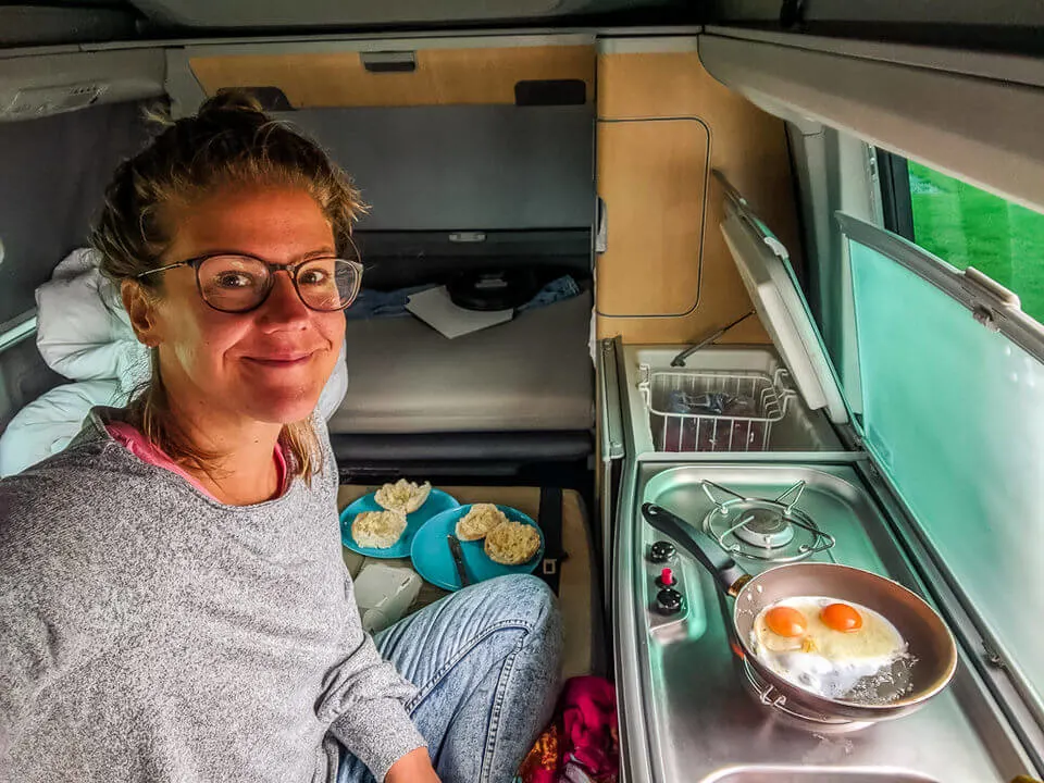 making eggs in the camper
