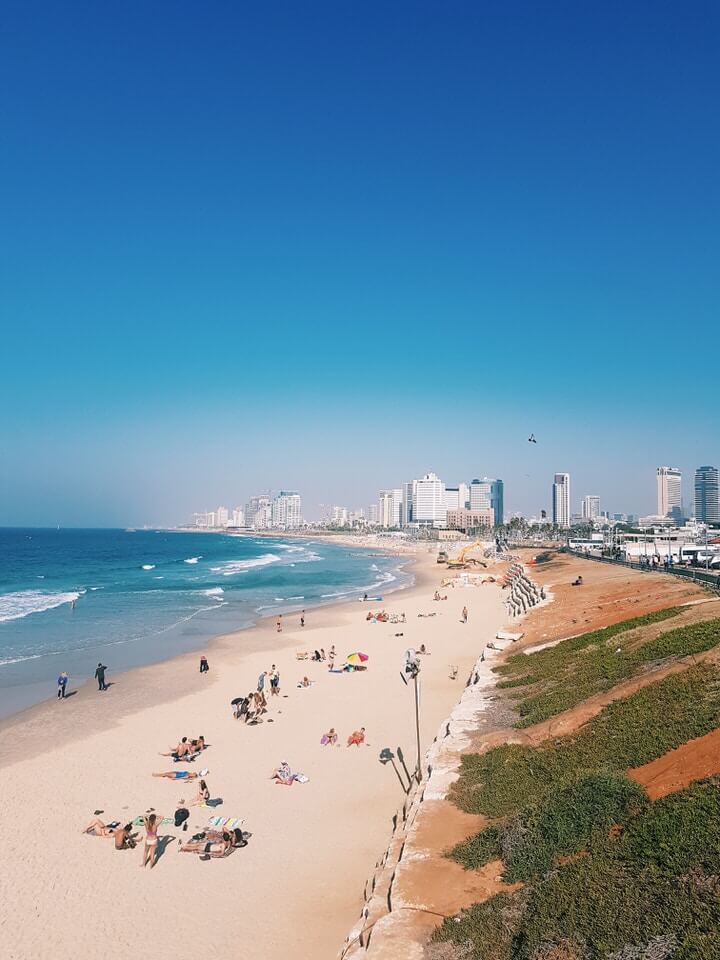 Tel Aviv Beach with city skyline
