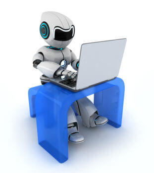 Robots at a laptop