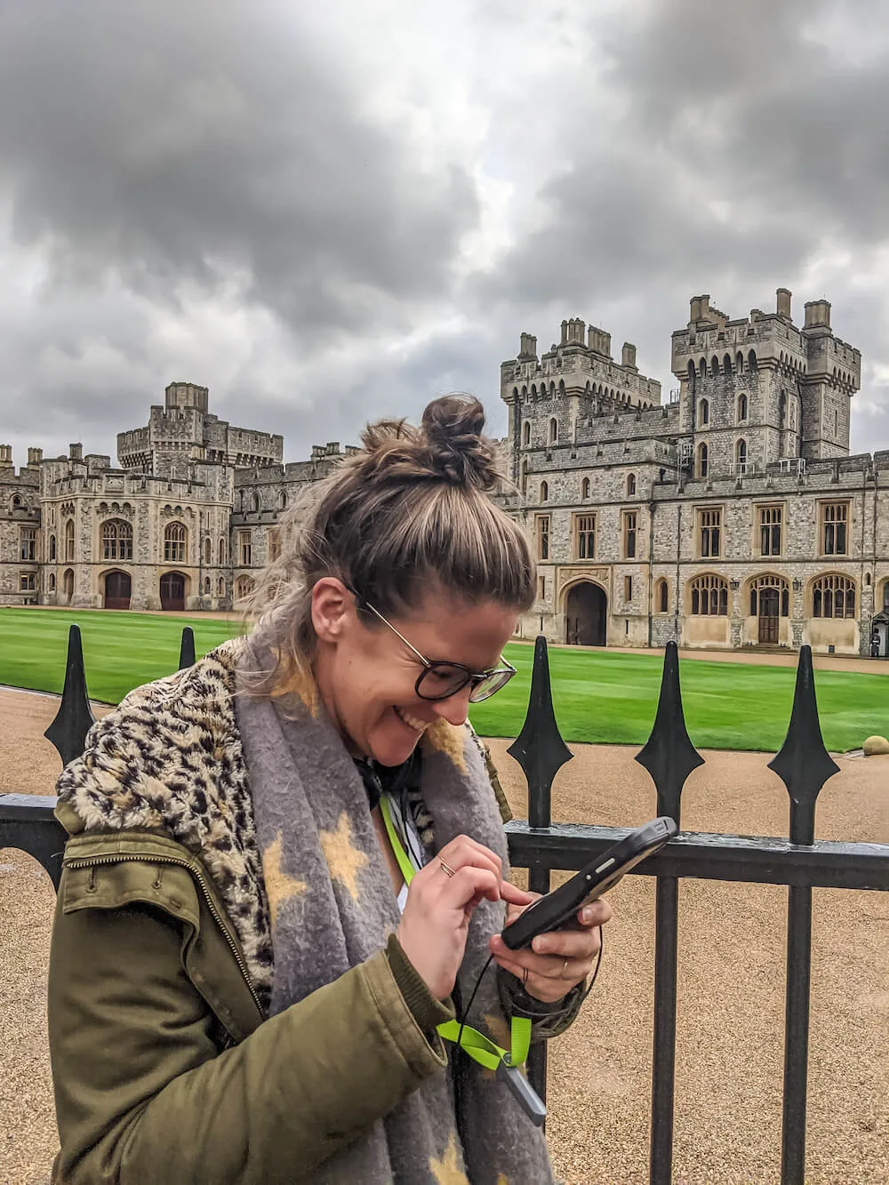 Playing with the audio guide at Windsor Castle
