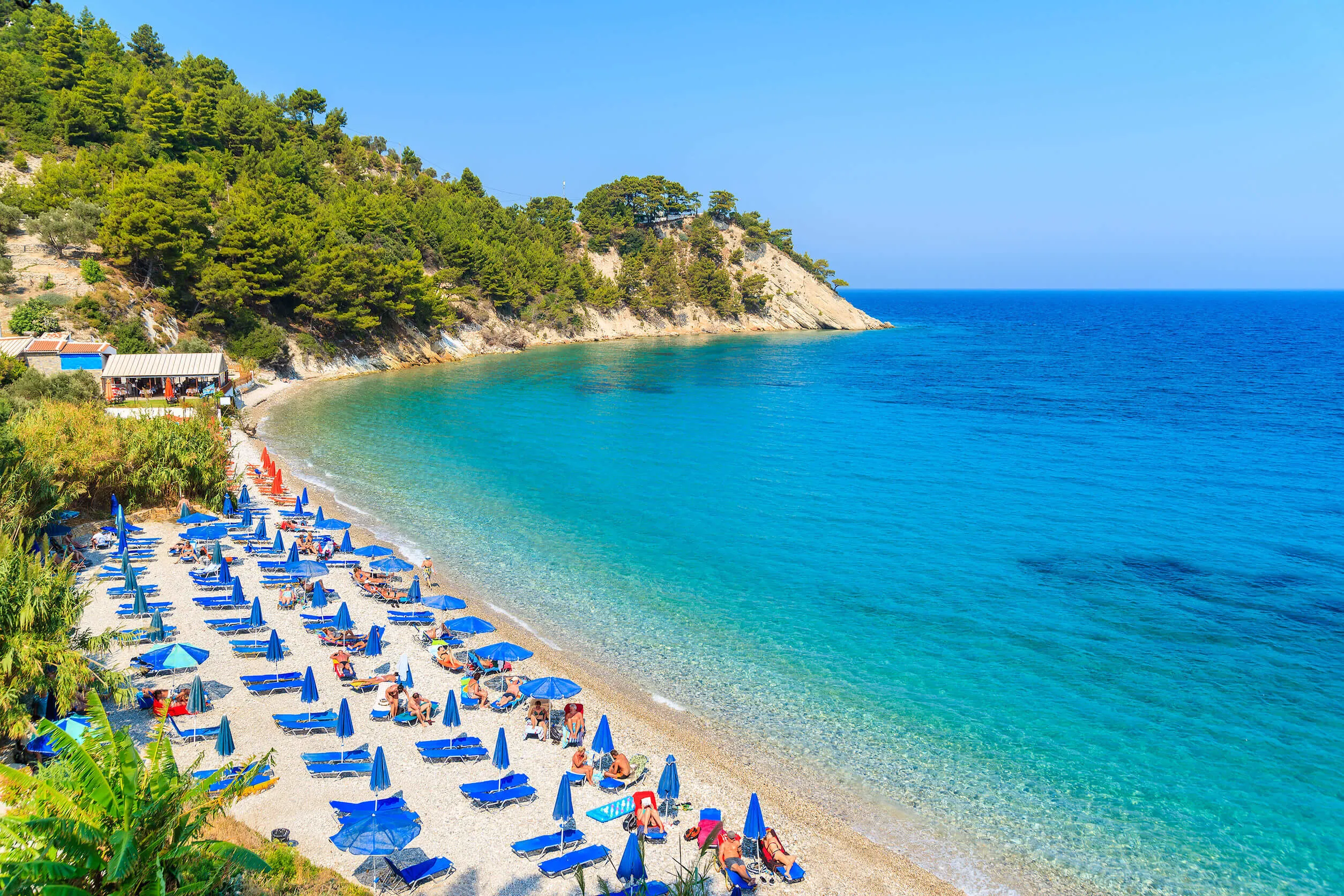 A view of Lemonakia beach with turquoise sea water, Samos island, Greece