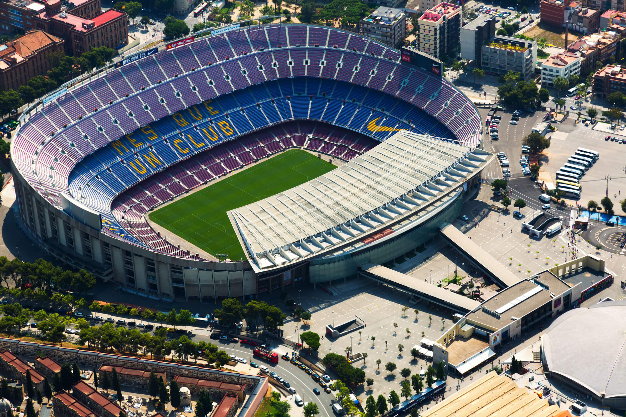 BARCELONA, SPAIN - AUGUST 1, 2014: Aerial view of Camp Nou - largest stadium of Barcelona