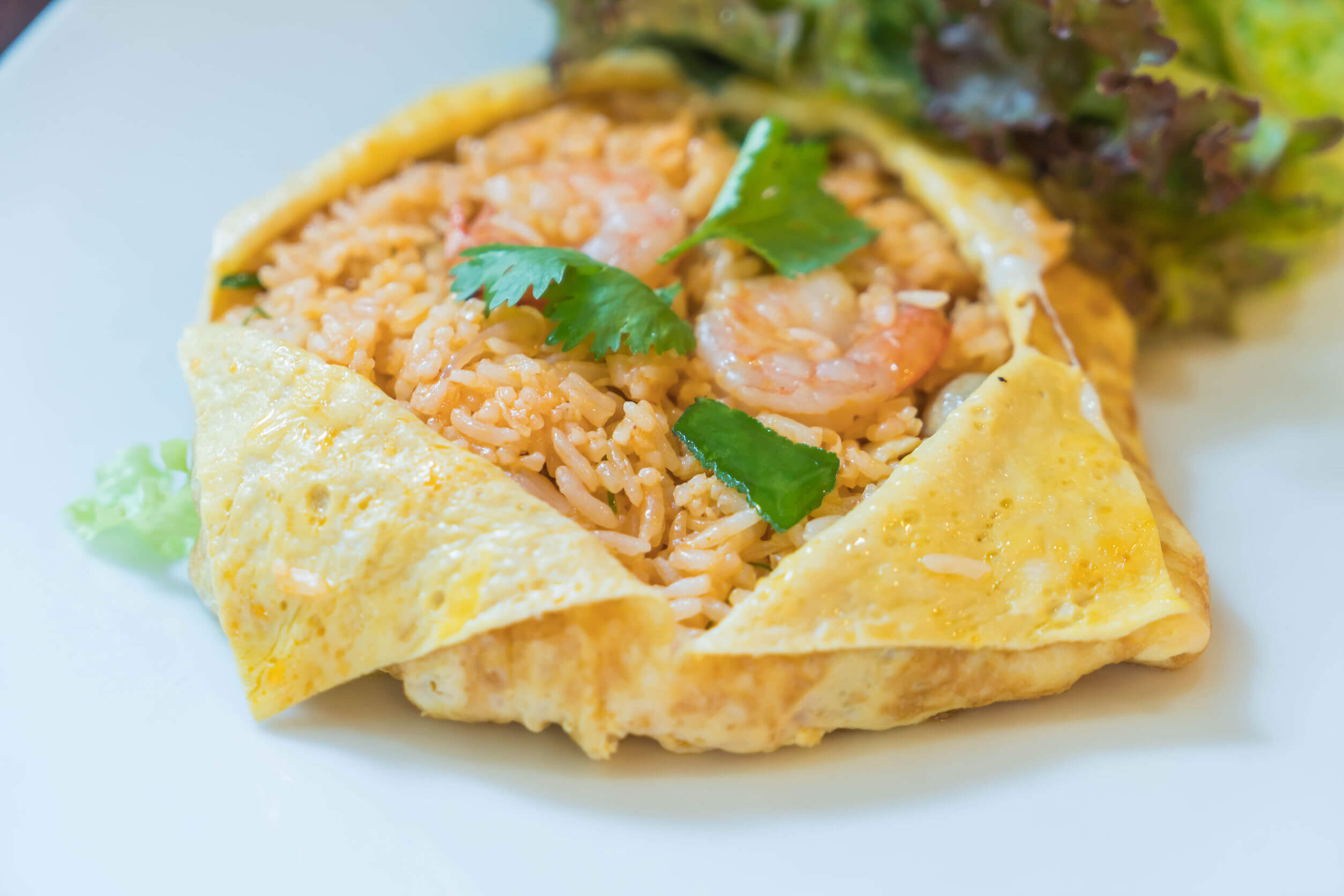omurice wrapped in egg with shrimp