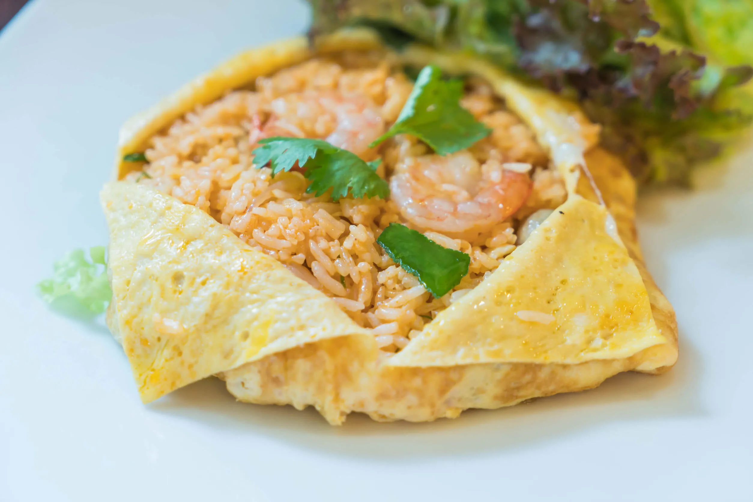 omurice wrapped in egg with shrimp