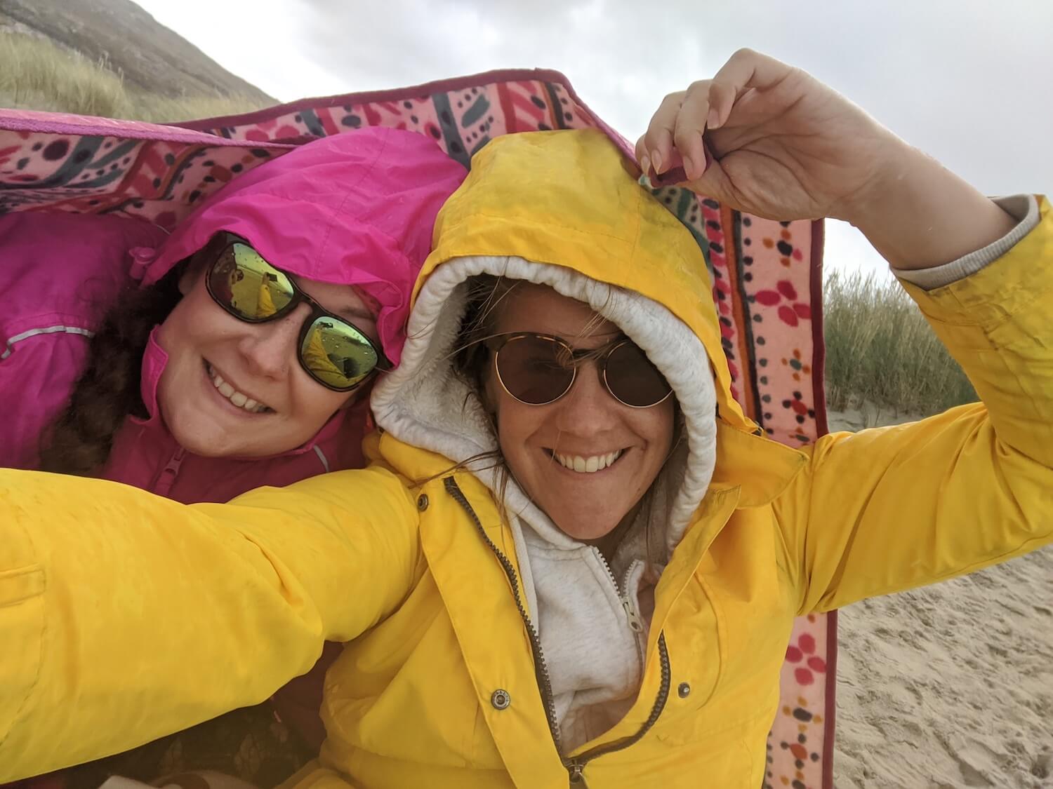 sunglasses are essential camping festival items - even when it's raining 