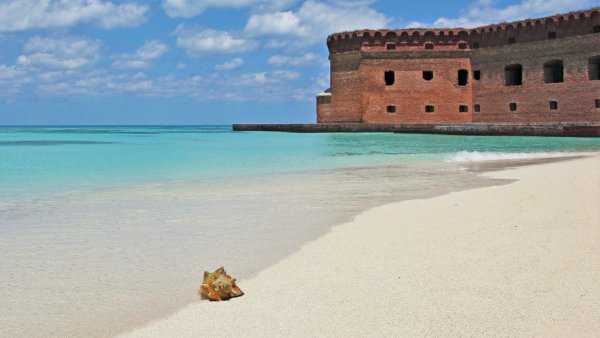 Located next to clear waters and white sand is the 19th century Fort Jefferson on Dry Tortugas National Park