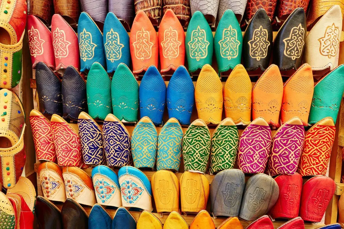 Leather Moroccan shoes and clothes make stylish souvenirs