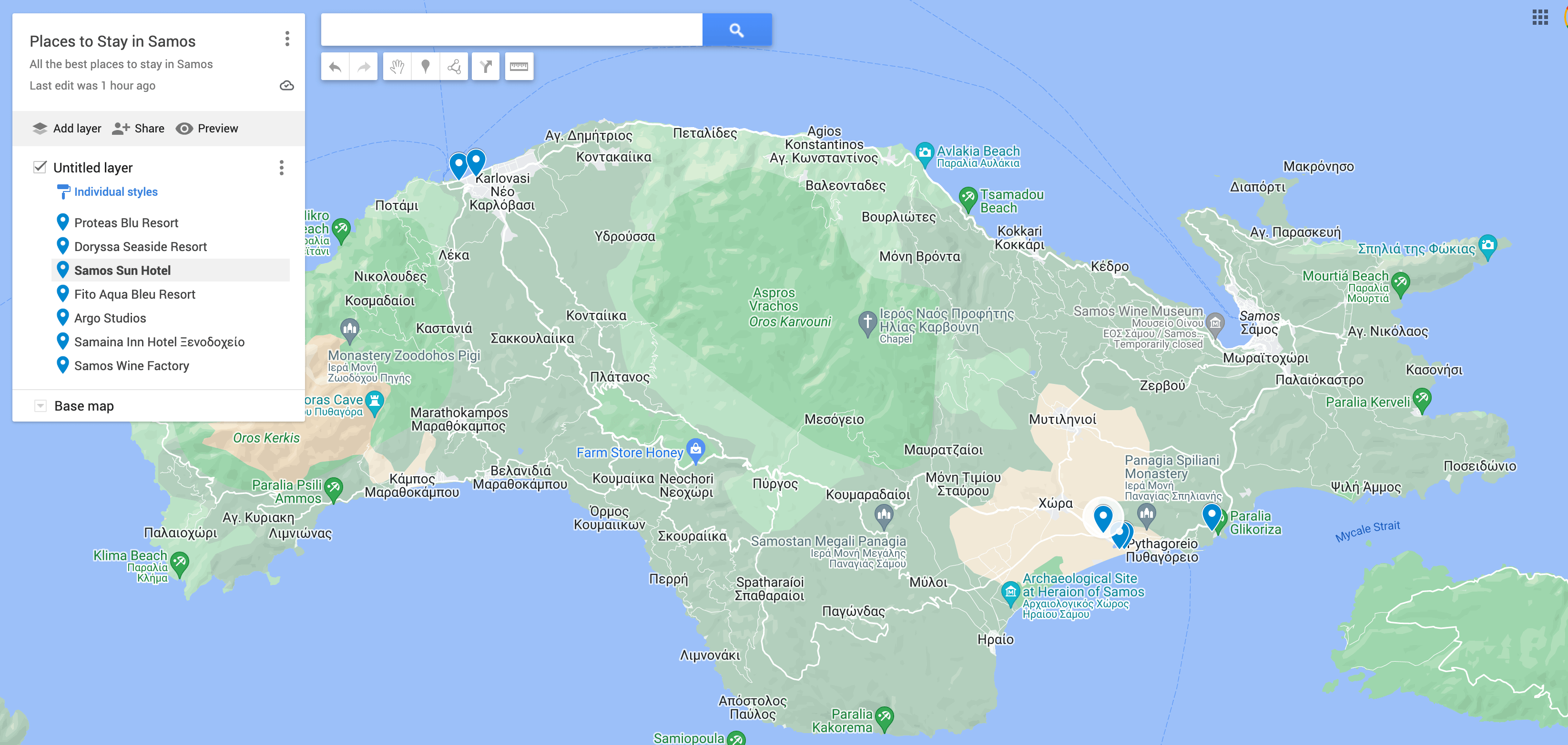 map of samos hotels