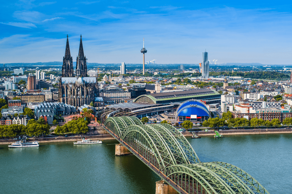 Birds eye view of Cologne, one of the cities in Europe you can get to easily without flying