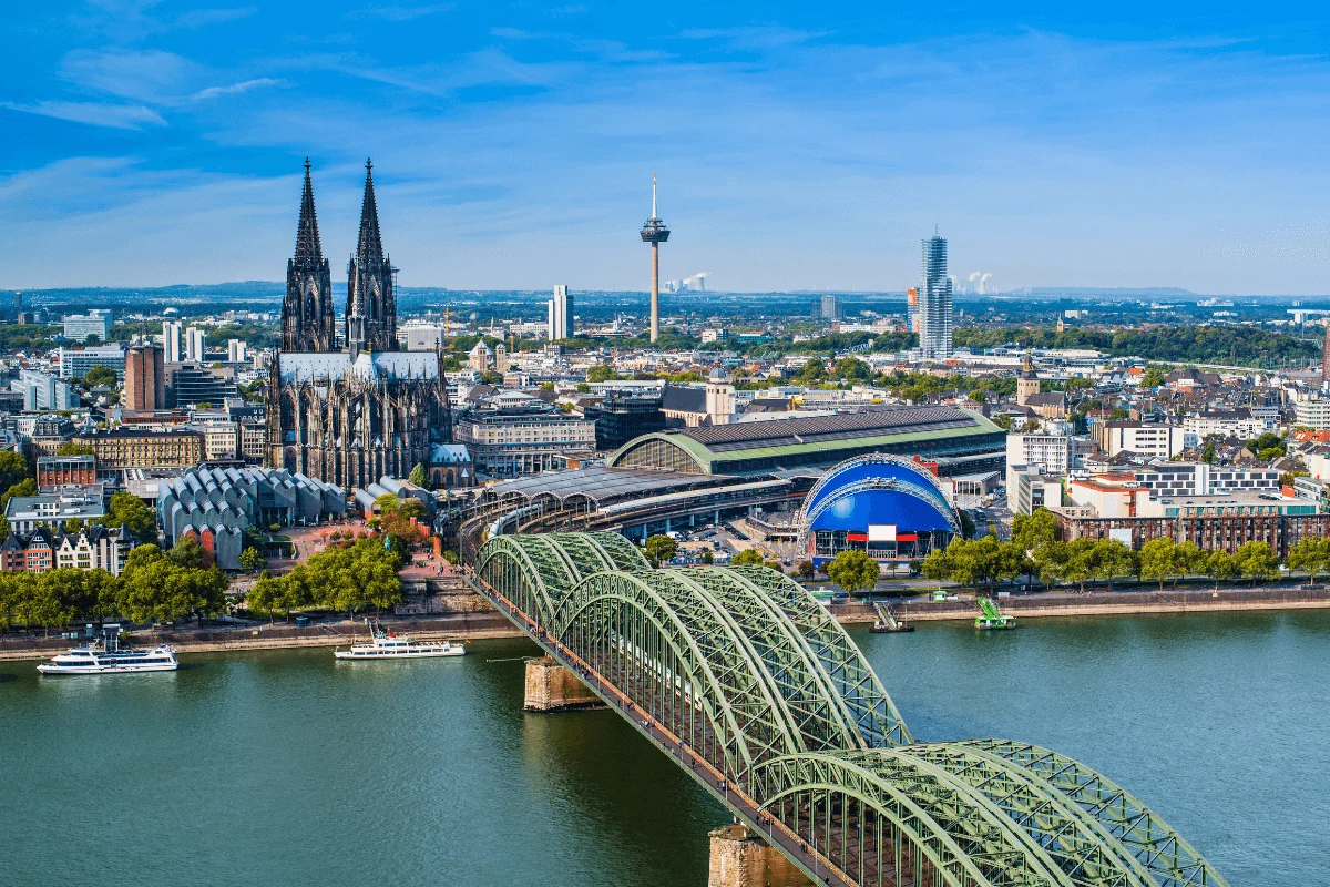 Birds eye view of Cologne, one of the cities in Europe you can get to easily without flying