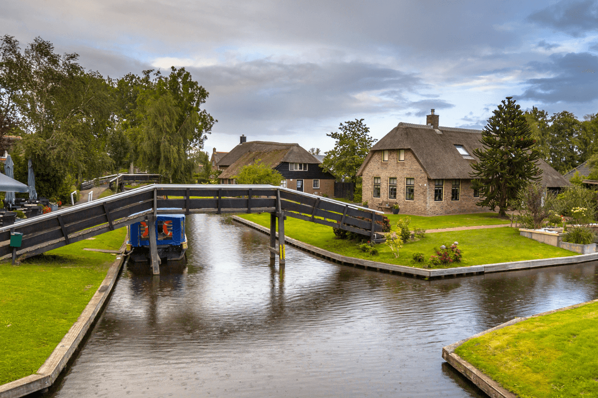 Giethoorn is close to Amsterdam and one of the best places to stop on a road trip