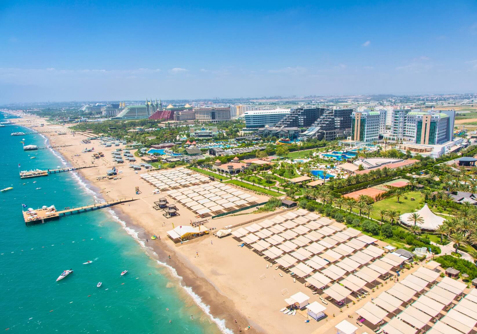 Beautiful beach with luxurious resorts.