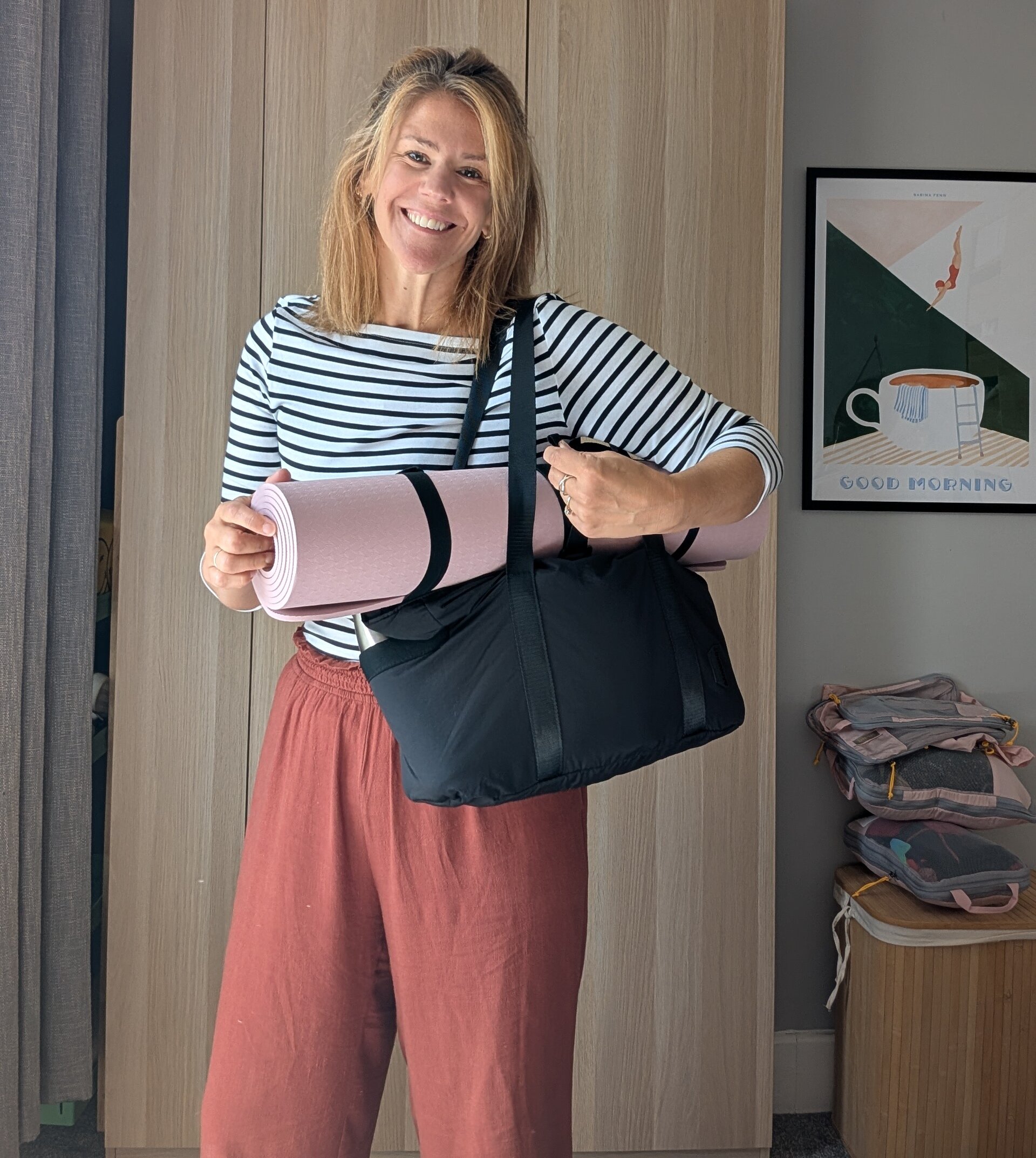 Me with the tote and the packing cubes