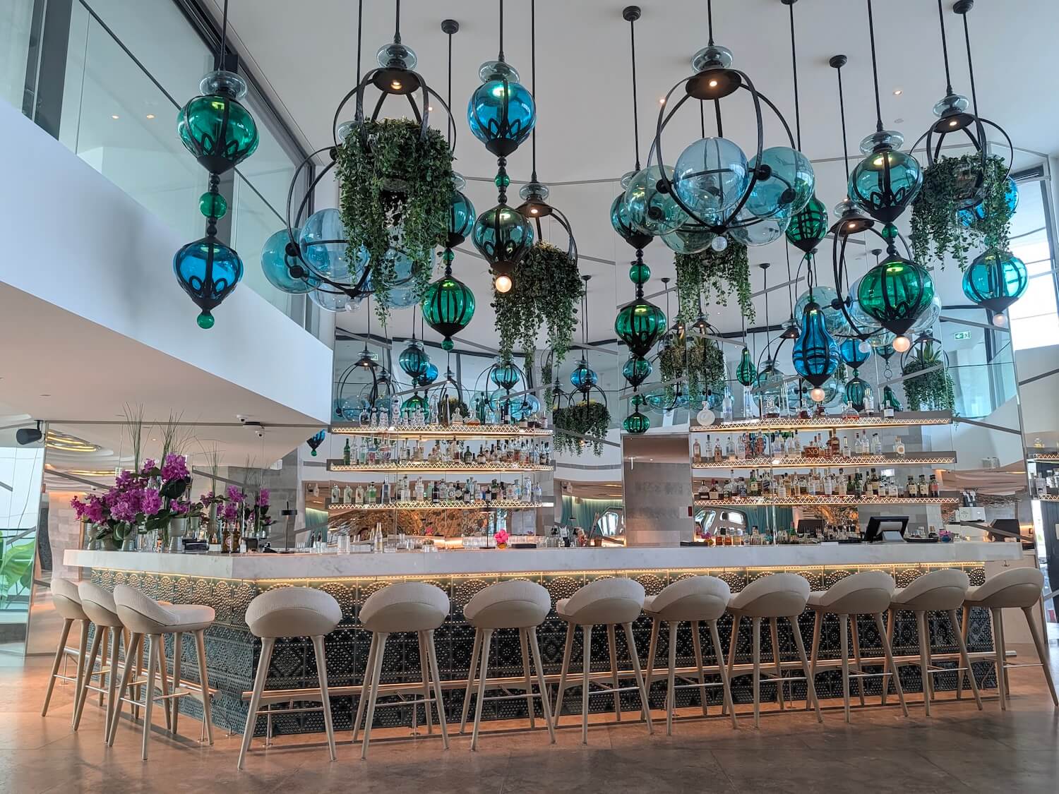 Stylish bar with decorative hanging lights