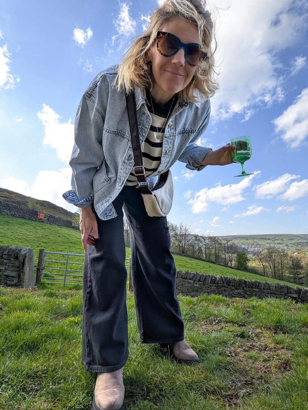 Stripey tshirt and wide leg jeans 