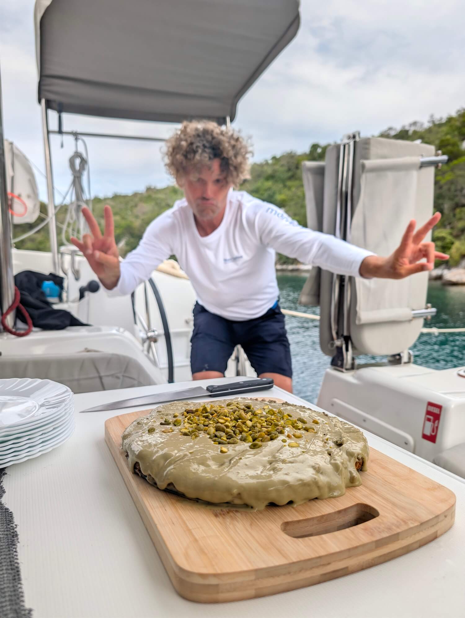 Magnus posing with the pistachio cake