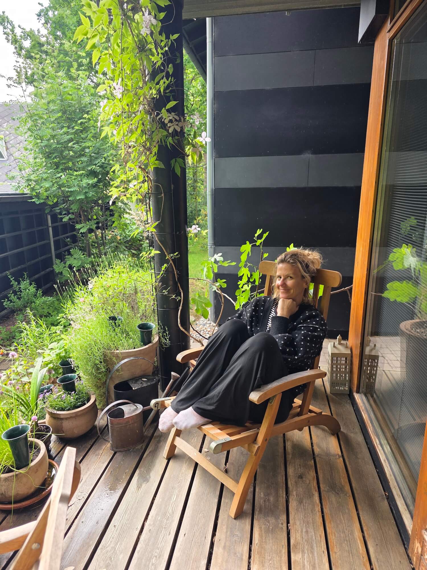 Looking chuffed on the veranda